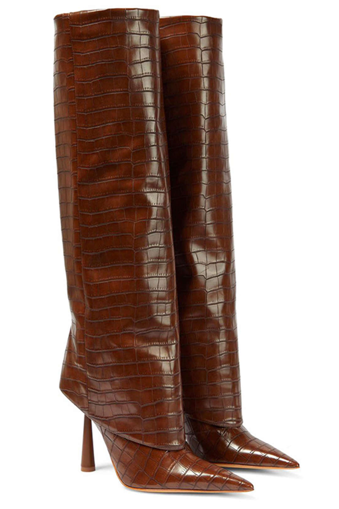 Bottes en Cuir Synthétique Crocodile à Talons Hauts et Pointe Aiguisée