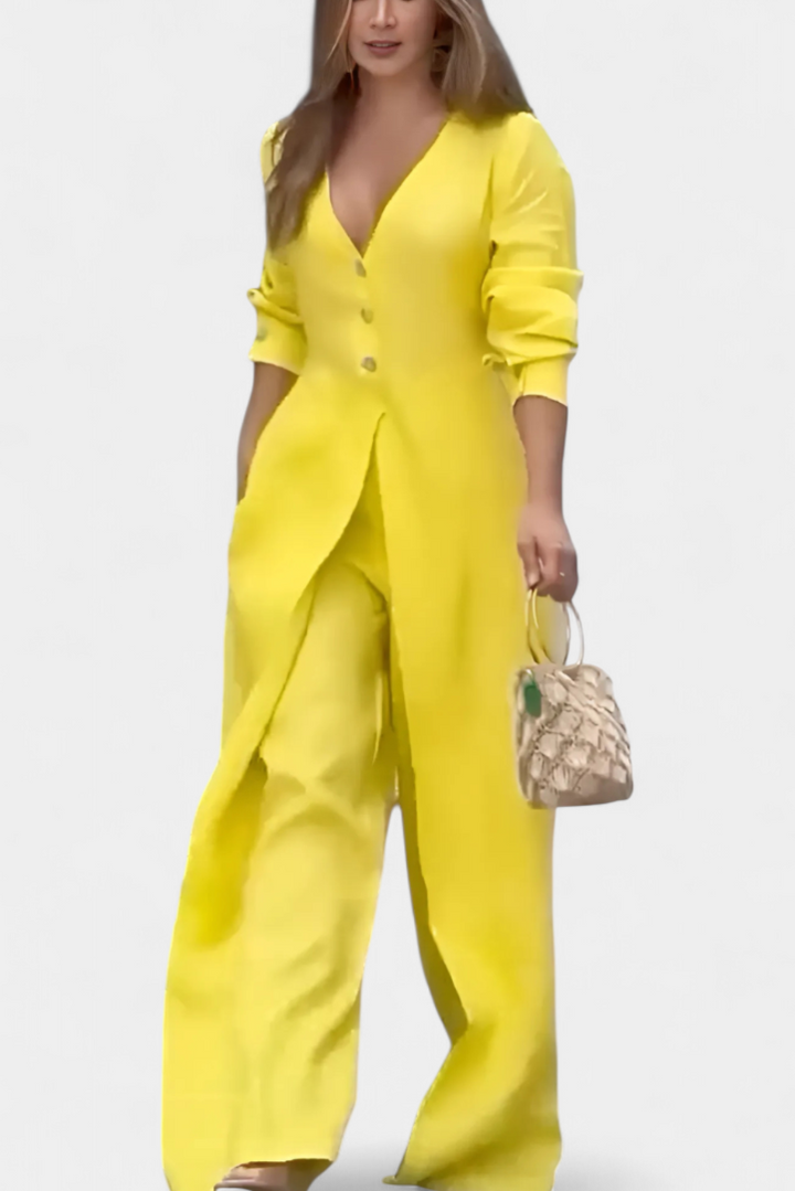 Whitney Combinaison Fluide à Décolleté en V et Fente Frontale