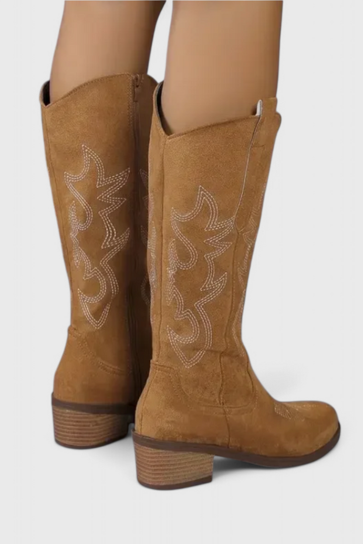 Elka Bottes Western en Suède à Coutures Classiques
