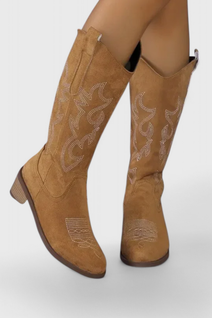 Elka Bottes Western en Suède à Coutures Classiques