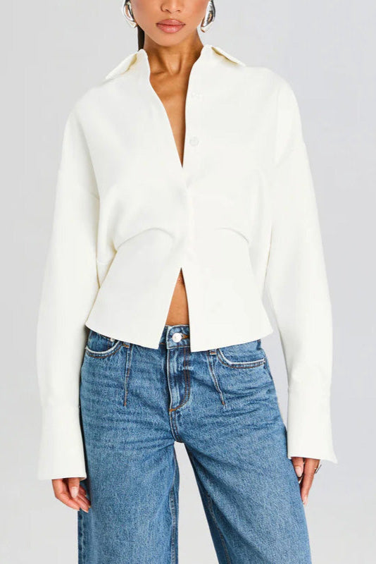 Grace Chemise Drapée en Crêpe à Boutons