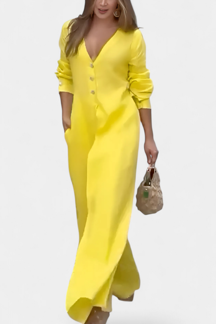 Whitney Combinaison Fluide à Décolleté en V et Fente Frontale