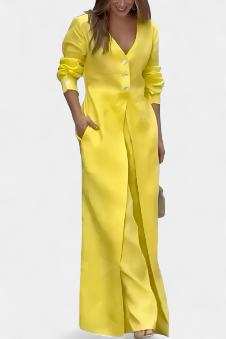 Whitney Combinaison Fluide à Décolleté en V et Fente Frontale