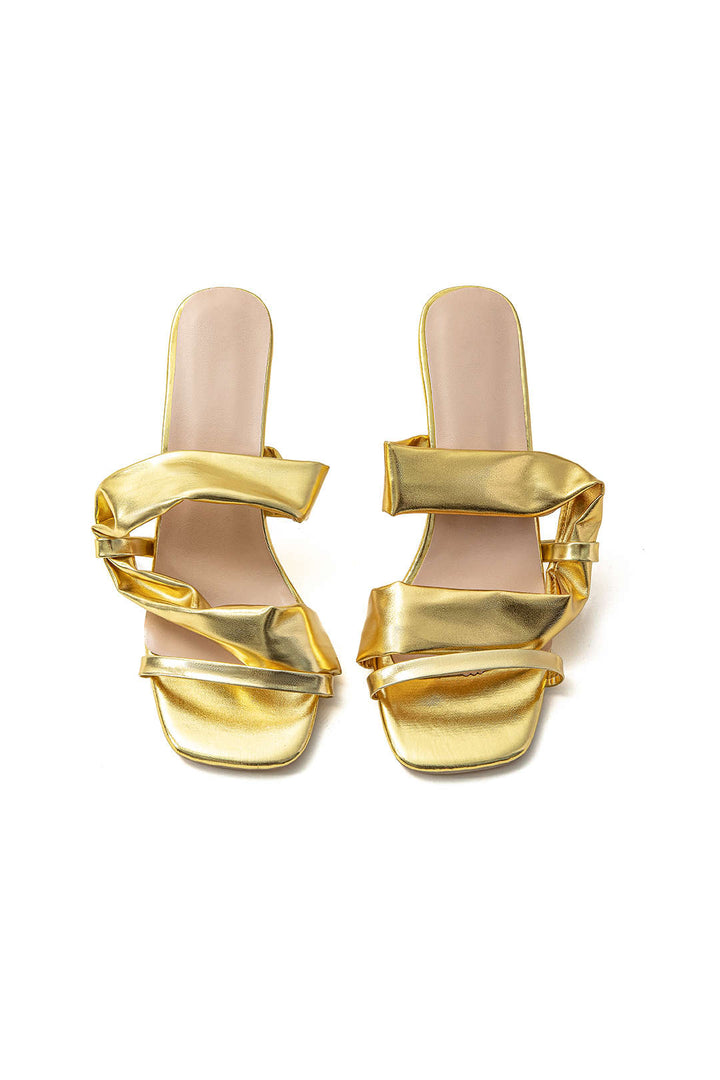 Sarah Sandales à talons hauts avec bout carré en métal froissé