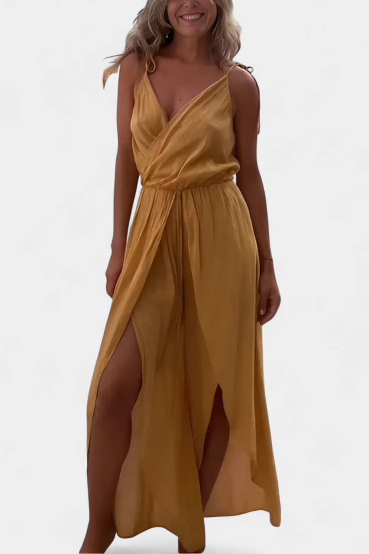 Donatila Combinaison en Coton Lavé à Décolleté Croisé et Jambes Ouvertes