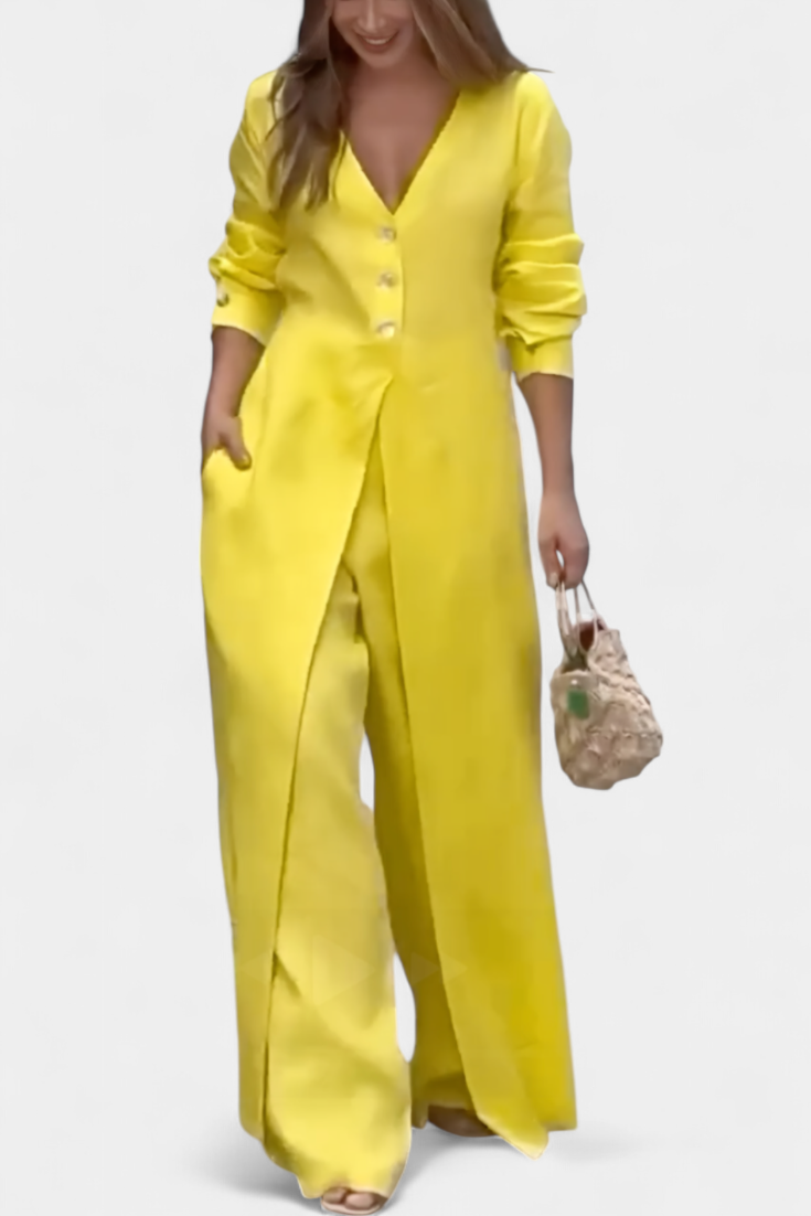 Whitney Combinaison Fluide à Décolleté en V et Fente Frontale