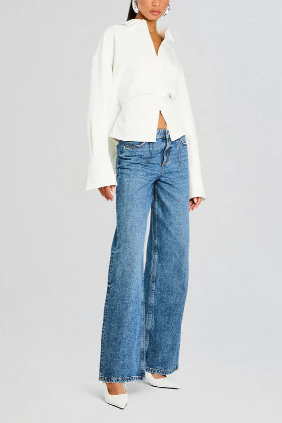 Grace Chemise Drapée en Crêpe à Boutons