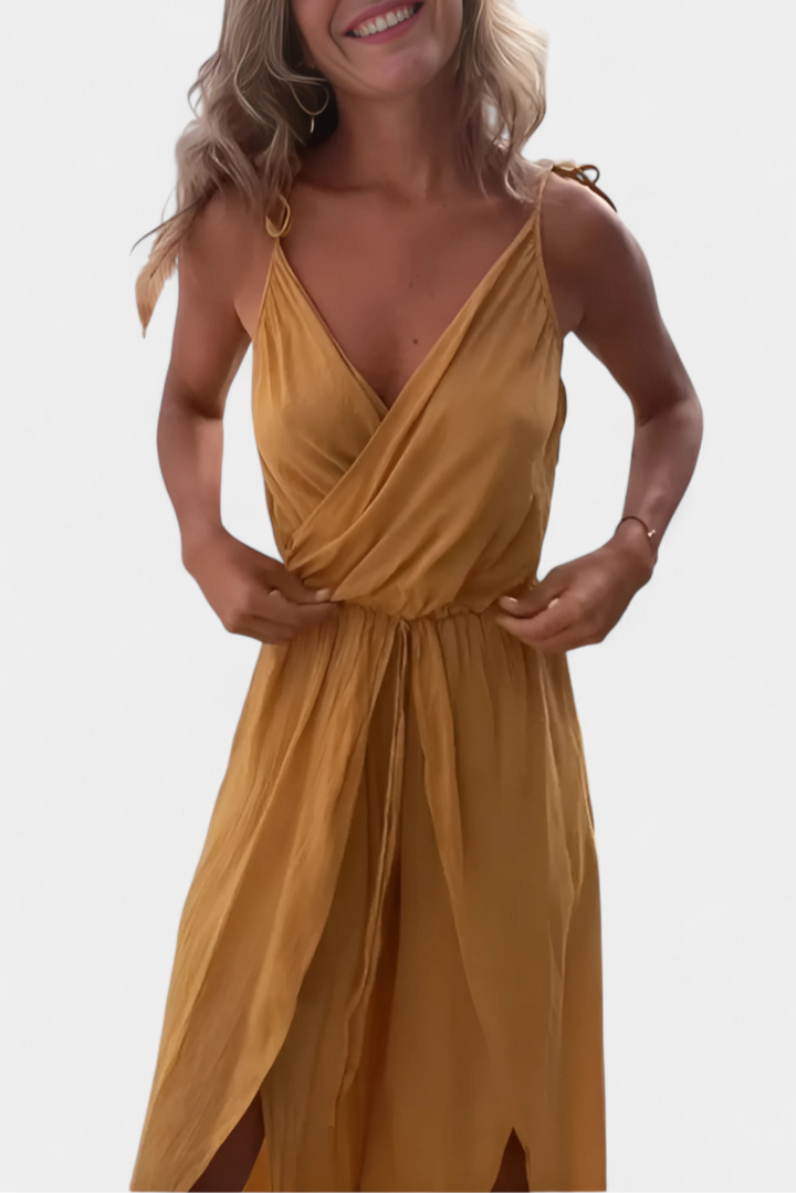 Donatila Combinaison en Coton Lavé à Décolleté Croisé et Jambes Ouvertes