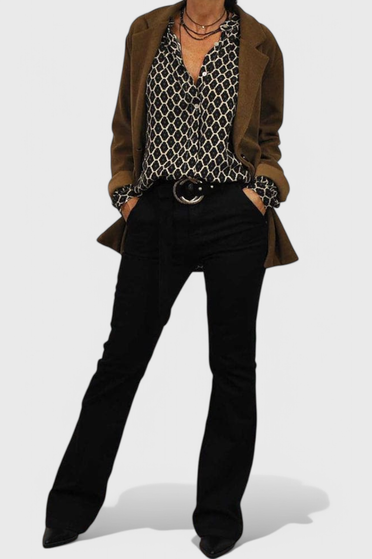 Jemima Blouse à Imprimé Géométrique et Détails de Boutons