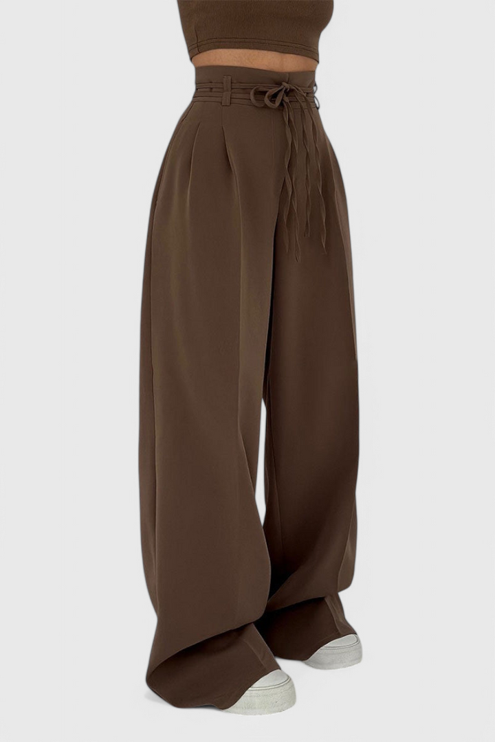 Sophie Pantalon Taille Haute à Jambes Larges avec Détail de Cordons