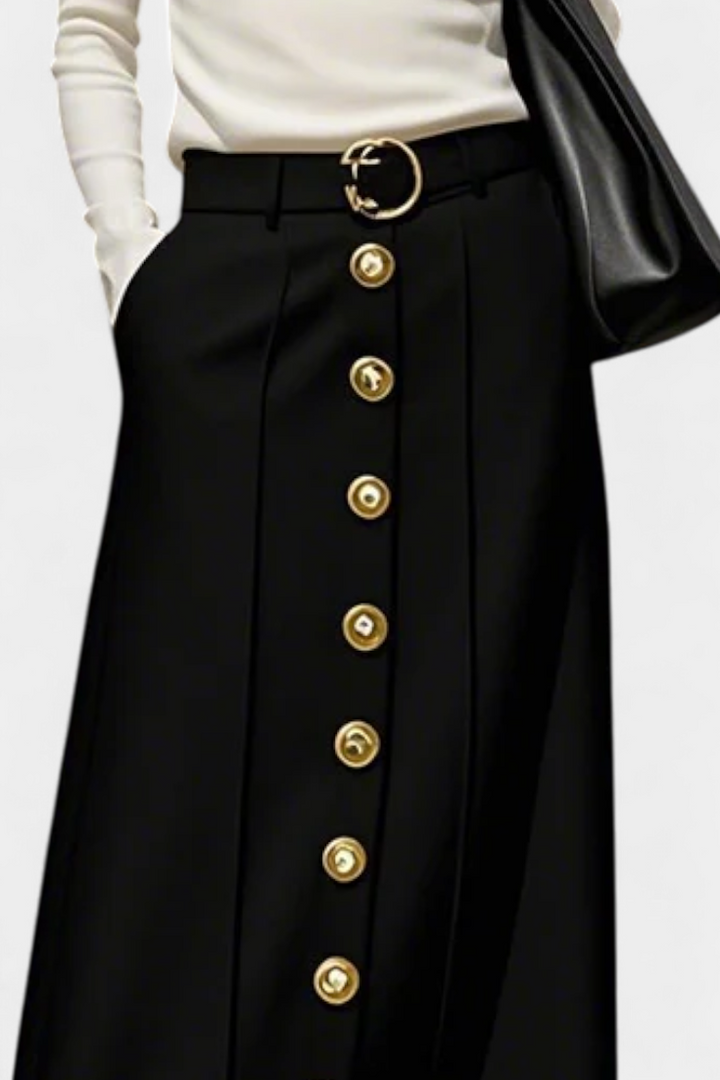 Ada Jupe Décontractée à Boutons Frontaux et Poches Latérales