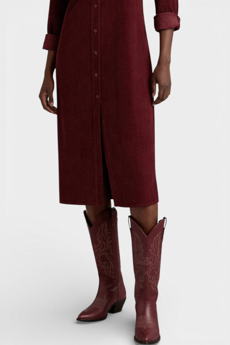 Zarza Robe Midi en Velours Côtelé avec Poches et Boutonnage Classique