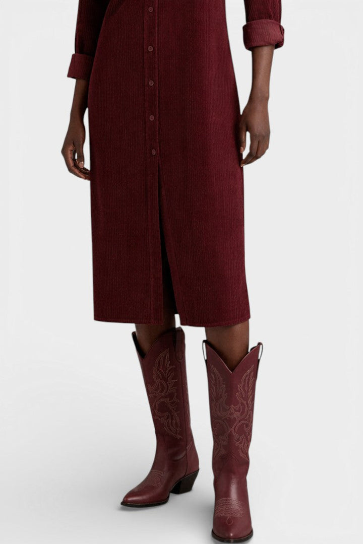 Zarza Robe Midi en Velours Côtelé avec Poches et Boutonnage Classique