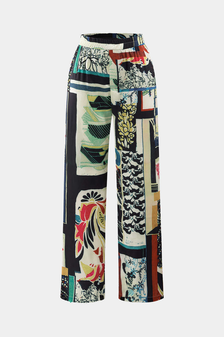 Arce Pantalon Droit à Taille Haute et Imprimé Floral