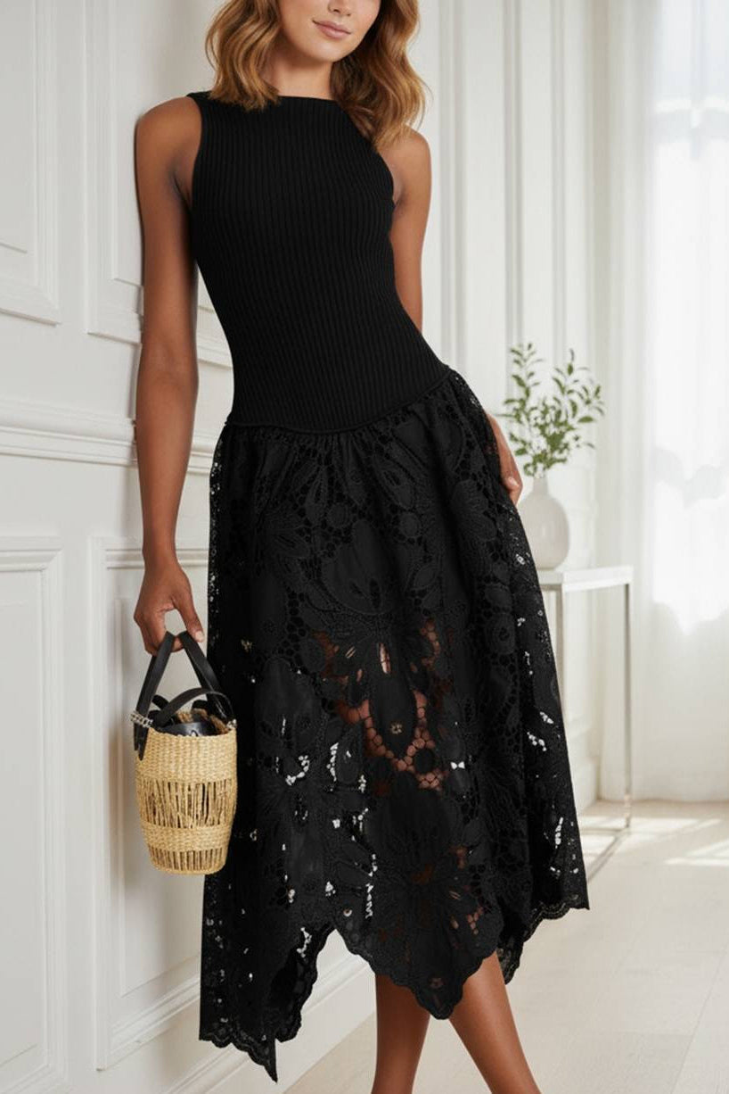 Ansfride Robe Longue Trapèze en Dentelle et Broderie Anglaise