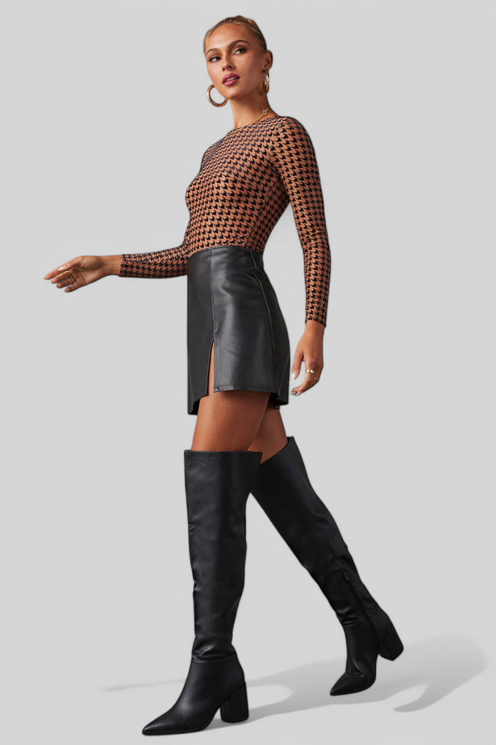 Bella Bottes Hautes en Similicuir à Talon Large