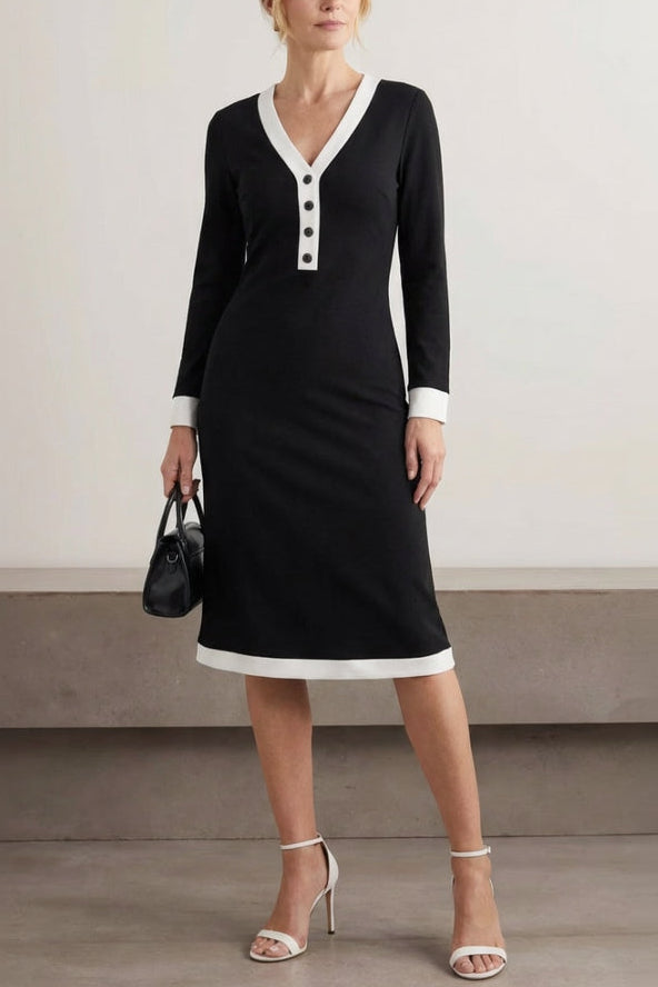 Cédria Robe Longue à Col V et Manches Longues