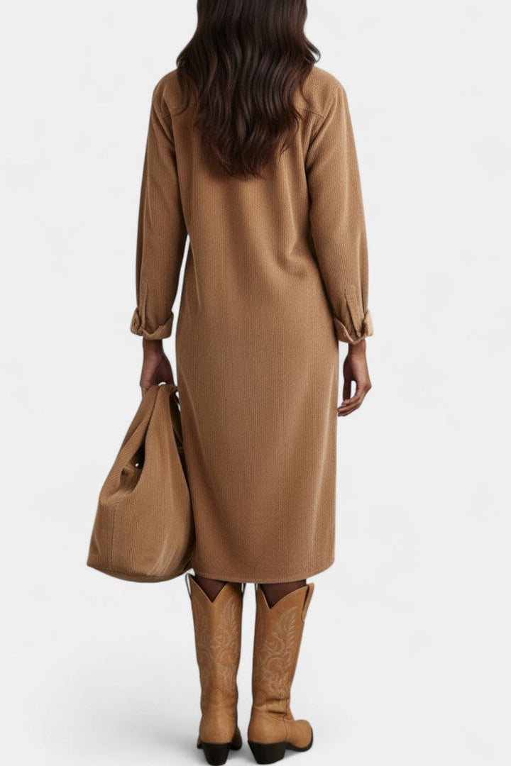 Zarza Robe Midi en Velours Côtelé avec Poches et Boutonnage Classique