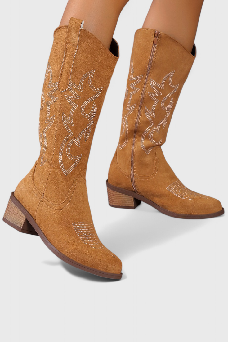 Elka Bottes Western en Suède à Coutures Classiques
