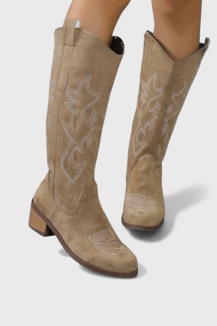 Elka Bottes Western en Suède à Coutures Classiques