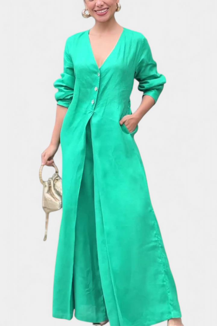 Whitney Combinaison Fluide à Décolleté en V et Fente Frontale