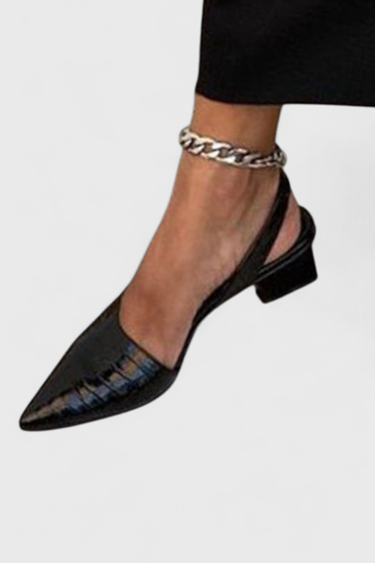 Ava Escarpins à Bout Fin et Talon Carré Effet Crocodile