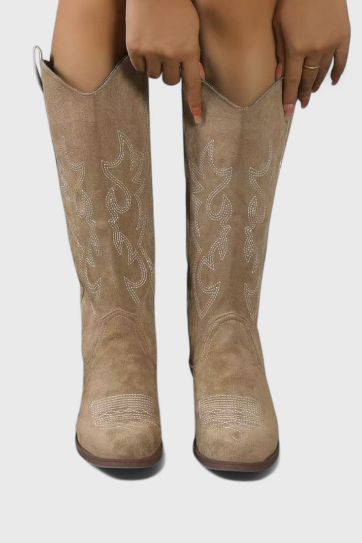Elka Bottes Western en Suède à Coutures Classiques