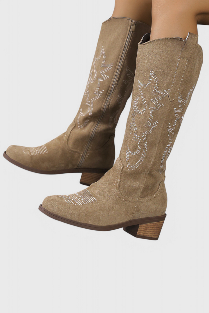 Elka Bottes Western en Suède à Coutures Classiques