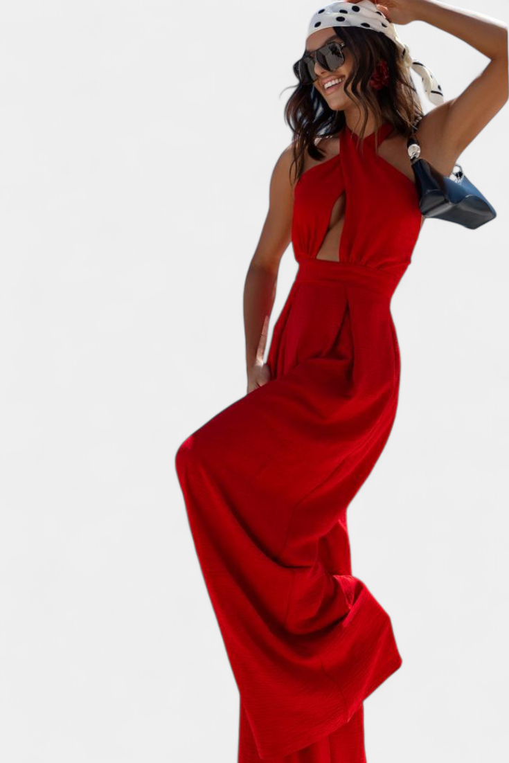 Jessica Combinaison Halter Dos Nu à Jambes Larges