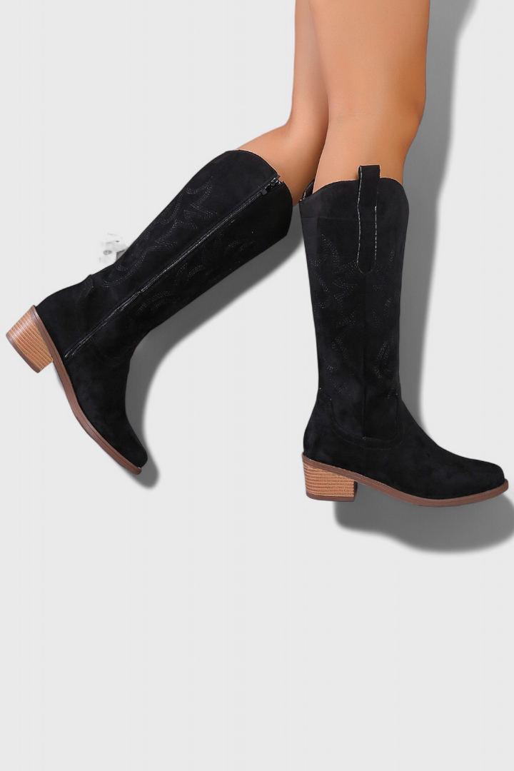 Elka Bottes Western en Suède à Coutures Classiques