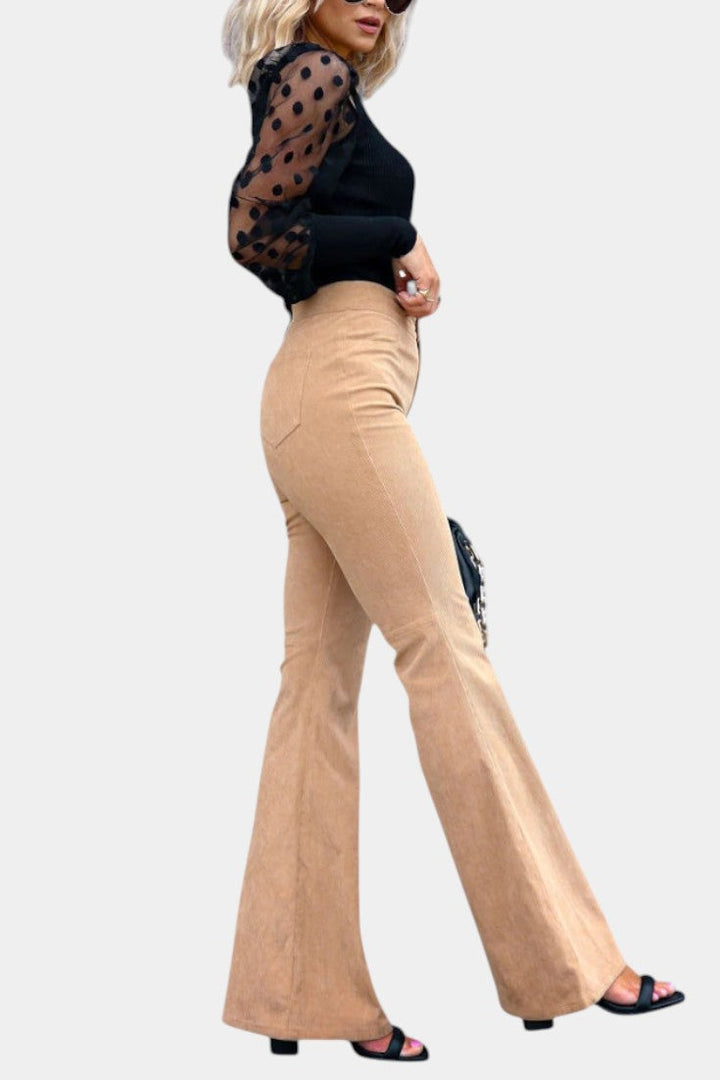 Kiara Pantalons en Velours à Taille Haute et Jambe Large