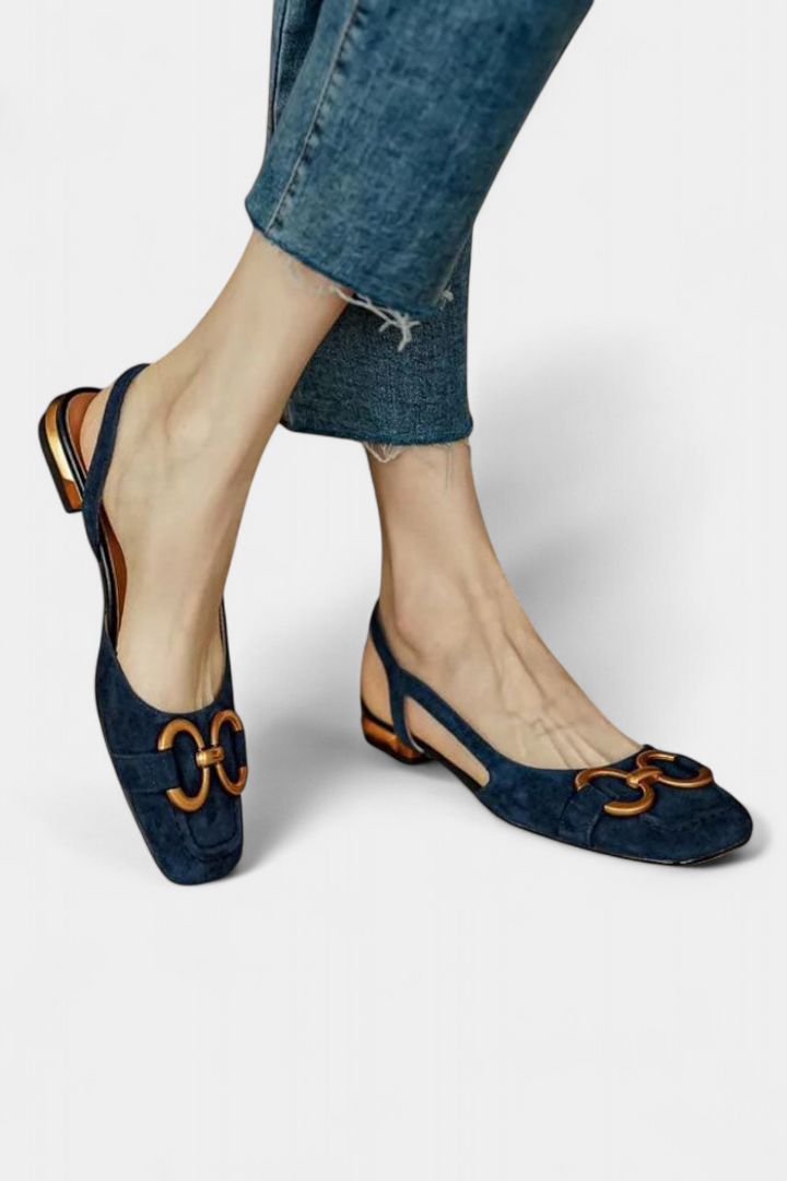 Alma Mocassins Slingback à Bout Carré et Détail de Chaîne Métallique