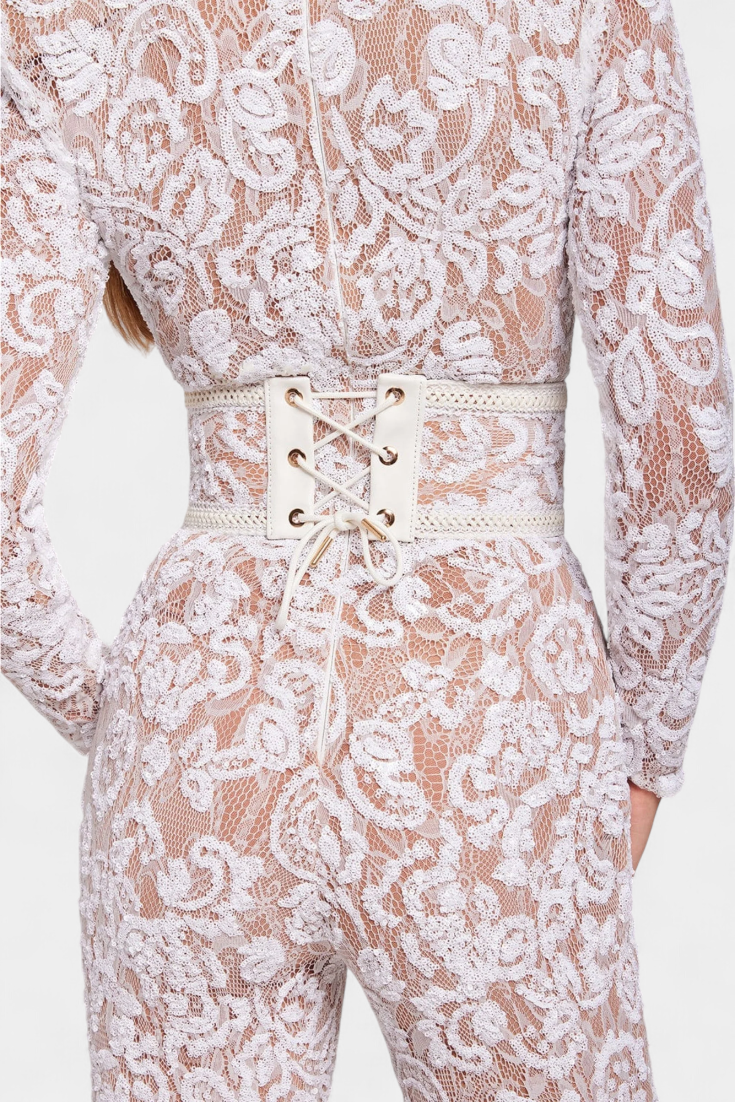 Jimena Combinaison en Dentelle Pailletée avec Ceinture Corset