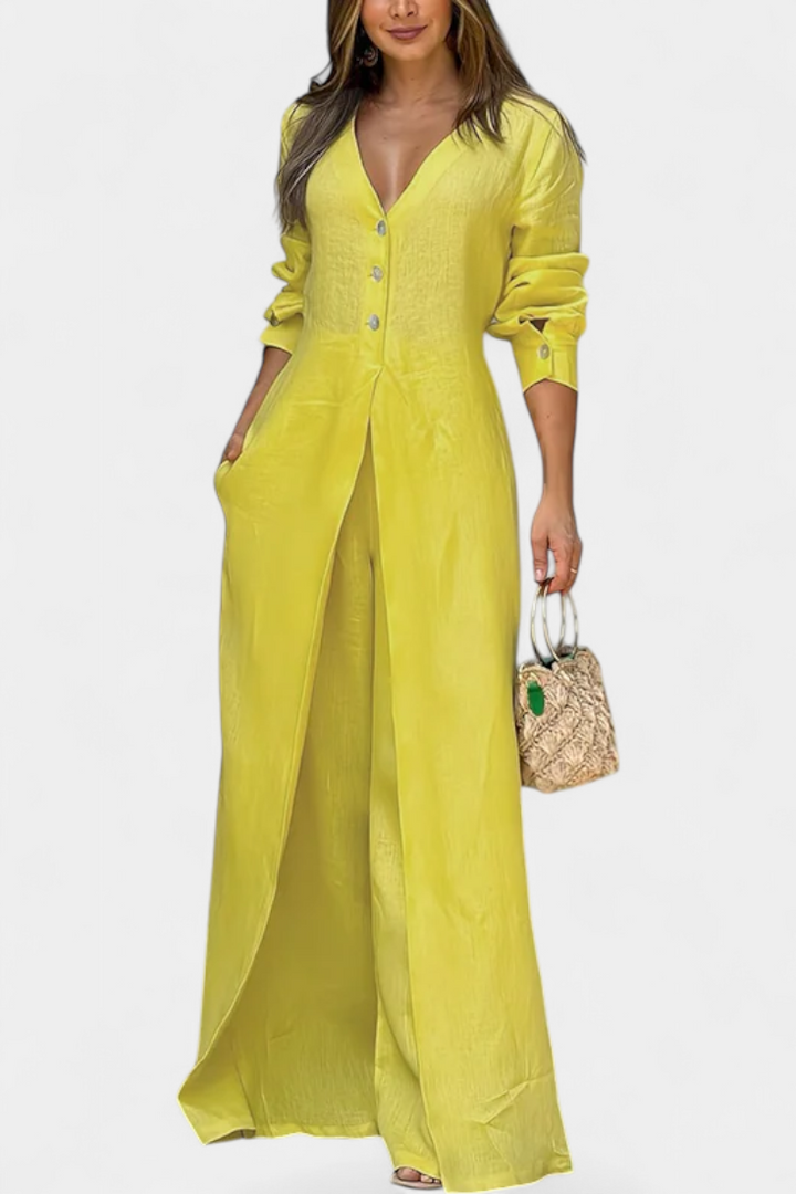 Whitney Combinaison Fluide à Décolleté en V et Fente Frontale