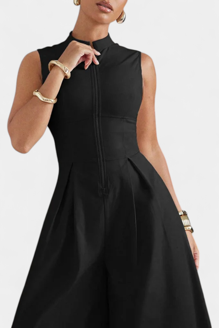 Blanca Combinaison à Col Rond et Jambes Larges Plissées