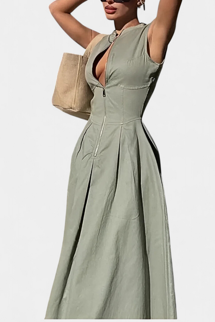 Blanca Combinaison à Col Rond et Jambes Larges Plissées