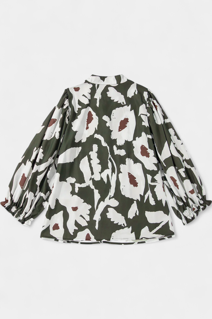 Filomena Blouse Ample à Manches Bouffantes avec Imprimé Floral Abstrait