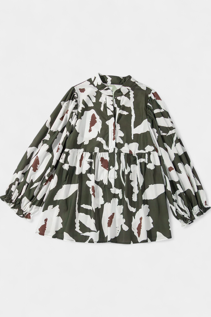 Filomena Blouse Ample à Manches Bouffantes avec Imprimé Floral Abstrait