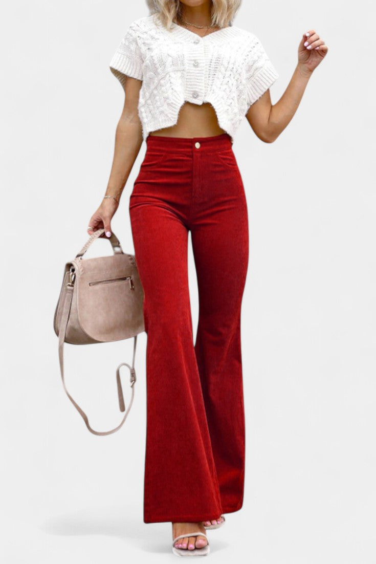 Kiara Pantalons en Velours à Taille Haute et Jambe Large