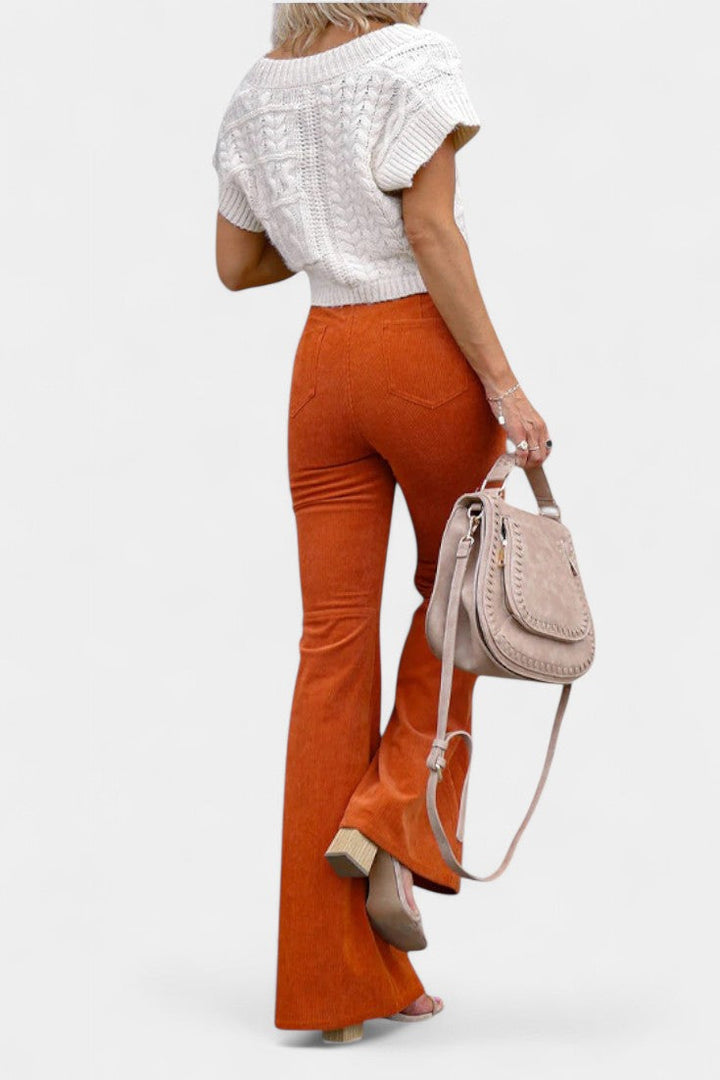 Kiara Pantalons en Velours à Taille Haute et Jambe Large