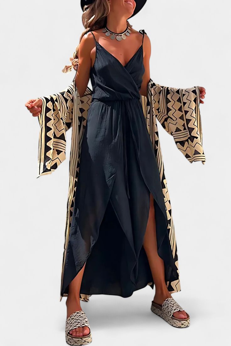 Donatila Combinaison en Coton Lavé à Décolleté Croisé et Jambes Ouvertes