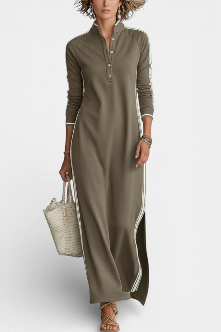 Alaira Robe Maxi Minimaliste à Col Boutonné