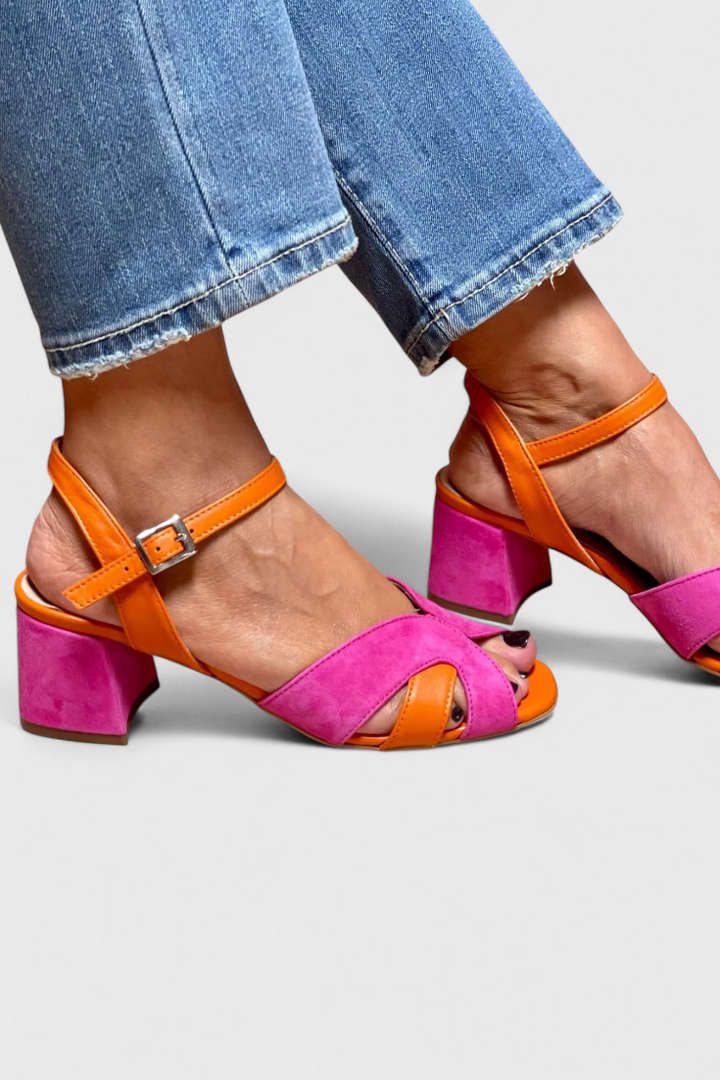 Norma Sandales à Talon Bloc et Design Bicolore