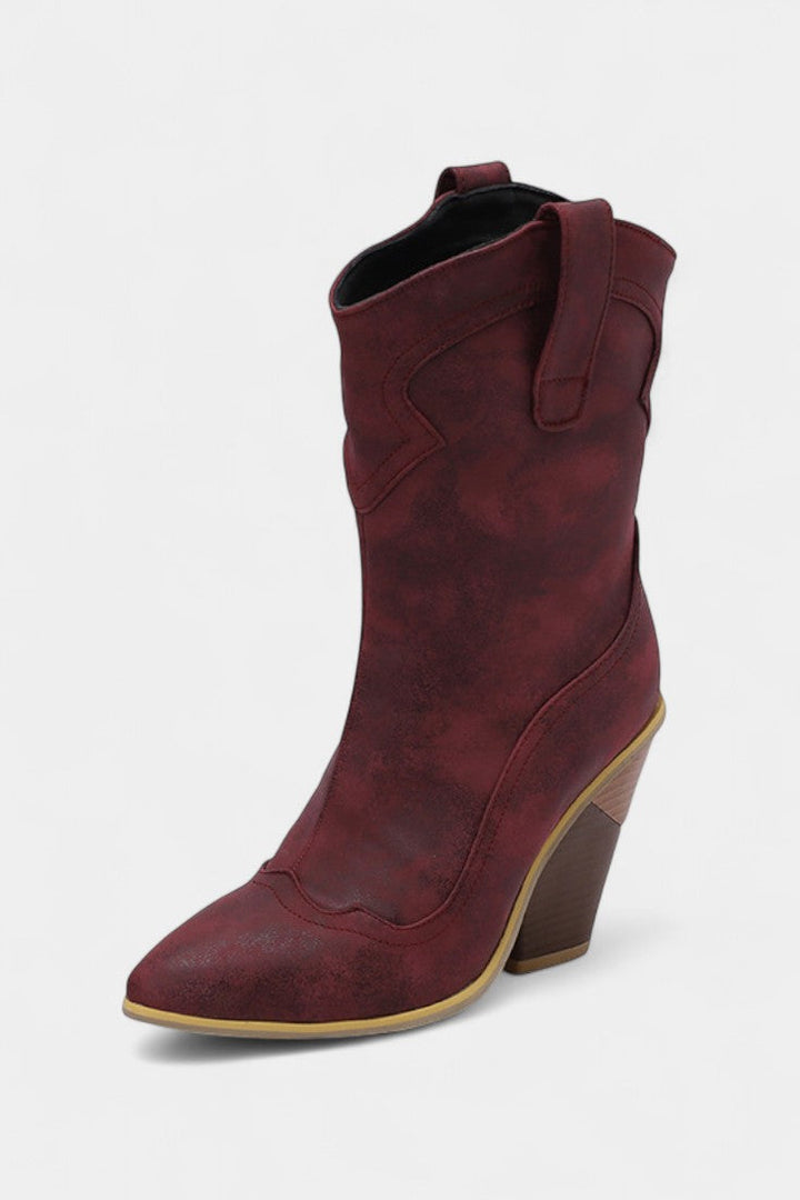 Botin Western en Cuir Souple à Pointe Effilée et Talon Bloc