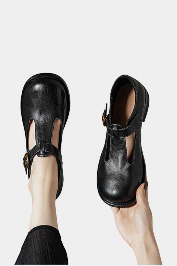 Ciala Mary Janes à Plateforme en Cuir Fait Main et Talon Carré