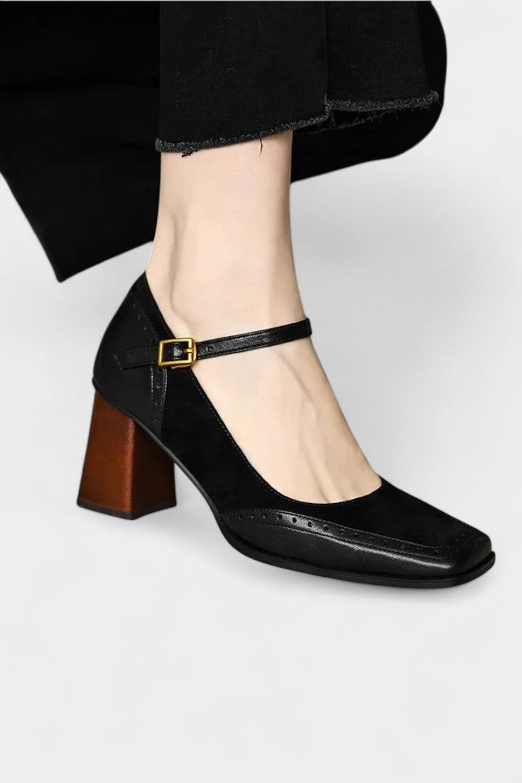 Florence Mary Janes à Bout Carré et Détails Brogue Élégants