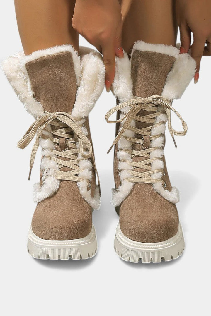 Léonce Bottes Mi-Mollet en Fausse Fourrure à Lacets