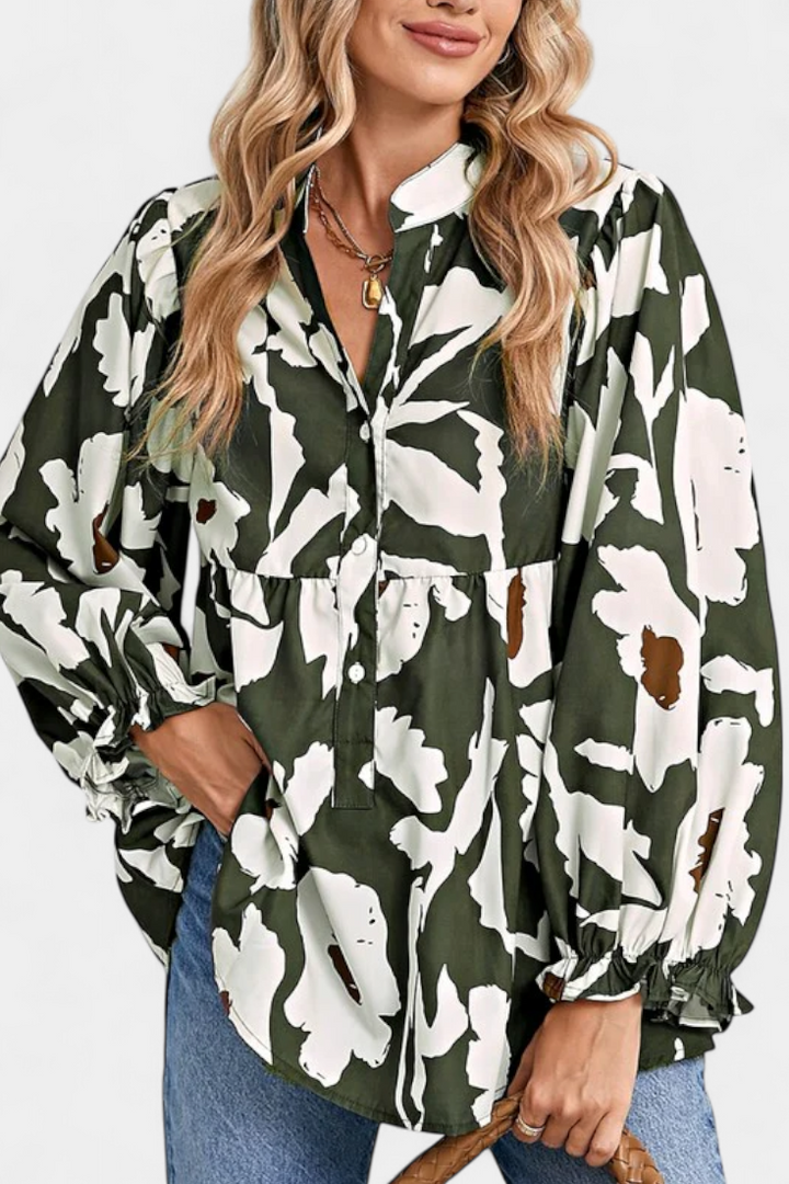 Filomena Blouse Ample à Manches Bouffantes avec Imprimé Floral Abstrait