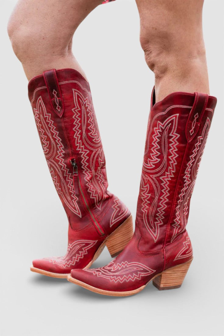 Zélie Bottes Western Vintage Brodées à Bout Pointu