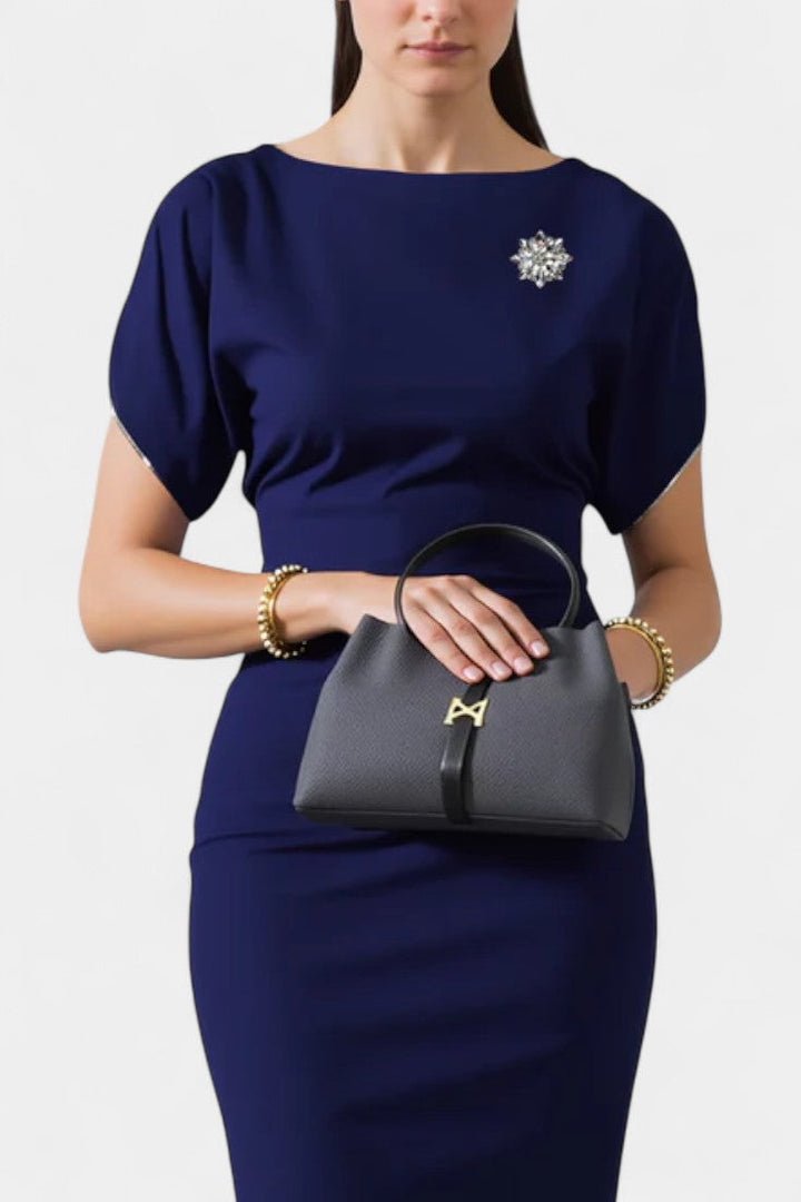 Ladina Robe Midi Fourreau à Fermeture Zippée, Manches Courtes et Fente Élégante